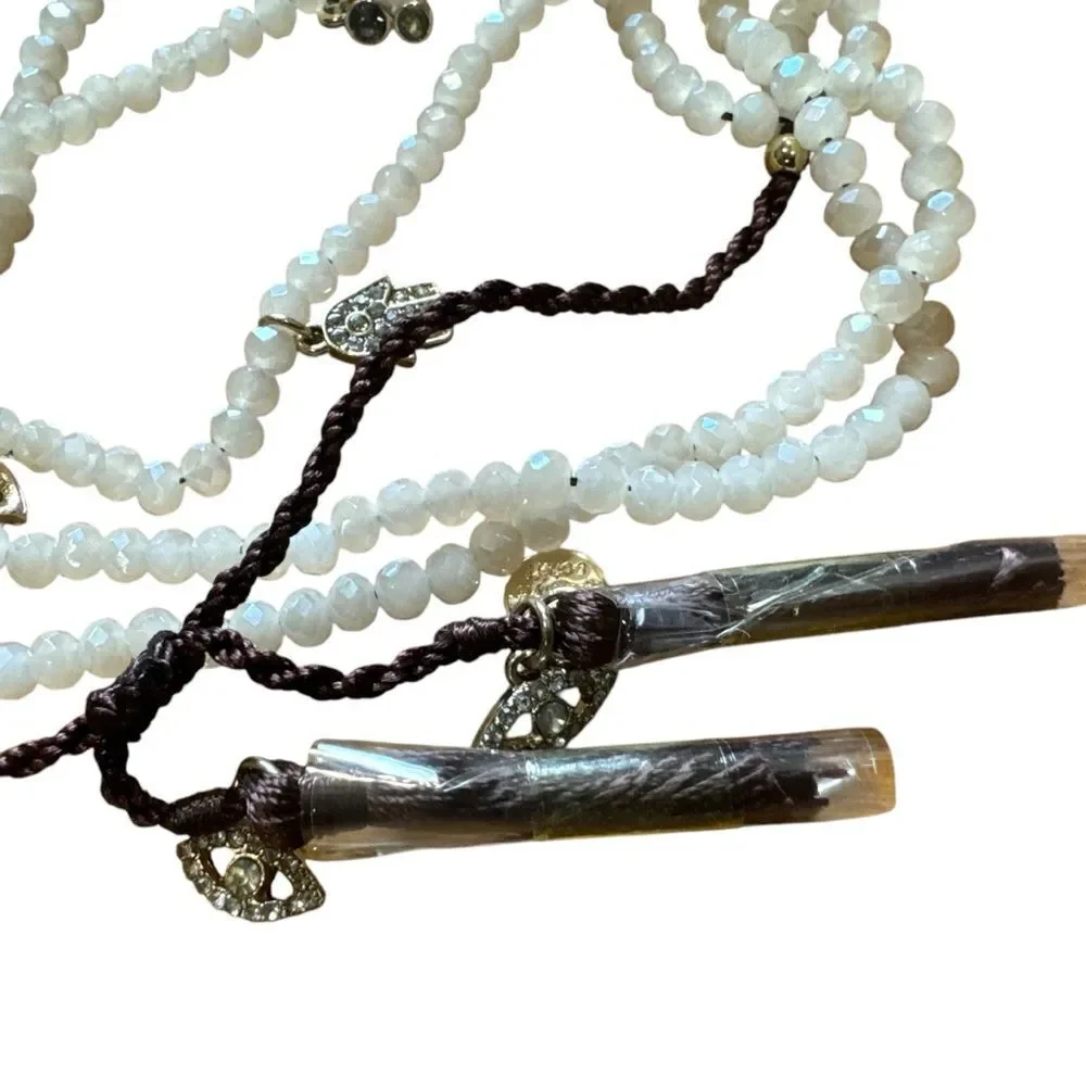 Revolve Marlyn Schiff White Beaded Tassel Trinket Pendant Bracelet